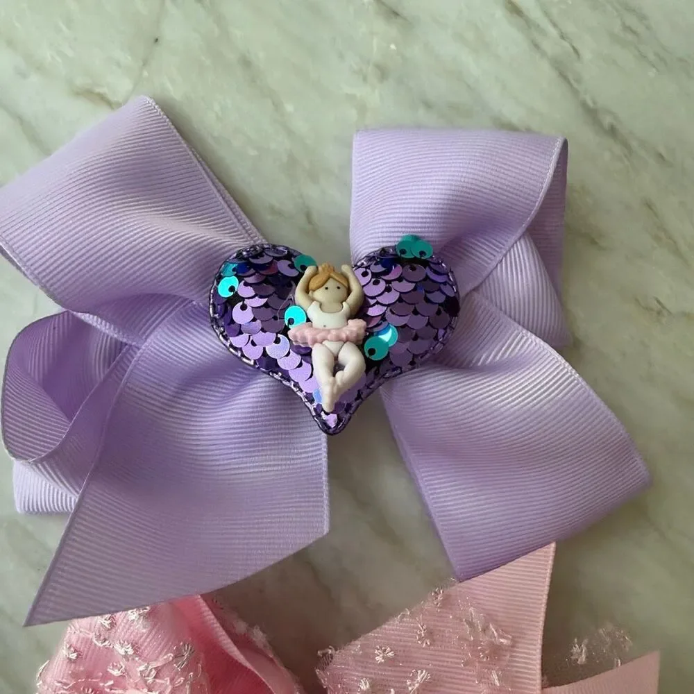 Girls Ballerina Hair Bow Lot of 2 – Pink & Purple Ballet Dance Hair Clips